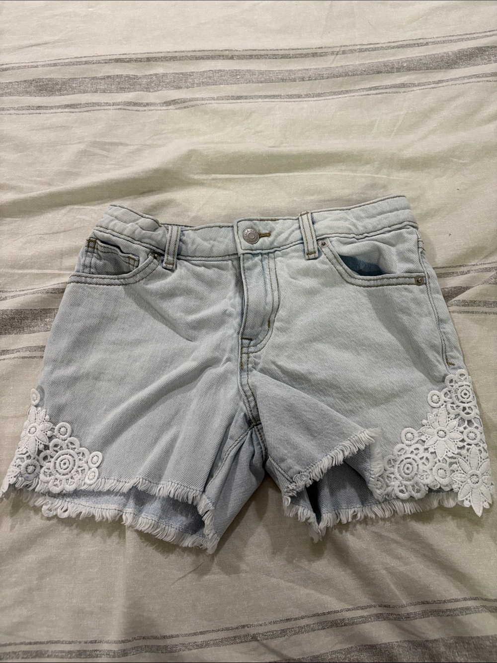 Cat & Jack Light Blue Denim Shorts with White Crochet Trim